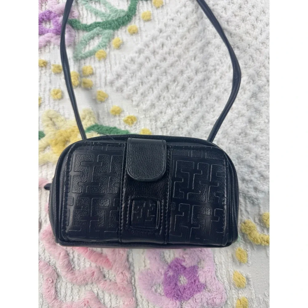 Sarne Black Quilted Embossed Leather‎ Mini Shoulder Bag with Mirror